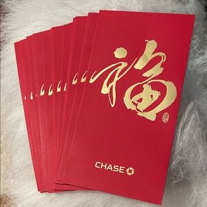 Chase🧧20-Lunar New Year Red Envelopes W/Gold Good Luck Design / New Never Used